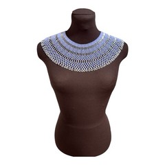 Handmade Beaded Collar Necklace Blue White Bib Choker Ethnic Statement Jewelry