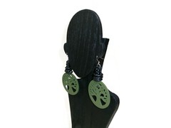 Womens Ear Candy Statement Green Earrings Wood Family Tree Black Rubber Design