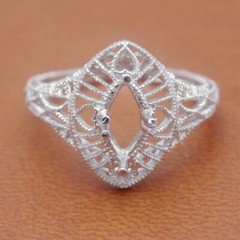 Marquise 4.5×8.5mm Semi Mount Solitaire Handcrafted Sterling Silver Vintage Ring