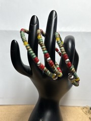 Arizona Turquoise, Coral, & Sterling Beads 3-Coil Memory Wire Bracelet