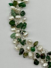 Artisan-Made Collar Necklace .999 Fine Silver W/Jade Chips And Freshwater Pearls