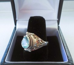 Handmade Sterling Silver Blue Topaz Tear Drop Poison Ring – Sizes 8-9-10