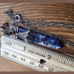 VTG MEXICO POINTED OCEAN JASPER DETAILED W AMETHYST STERLING SILVER NECKLACE