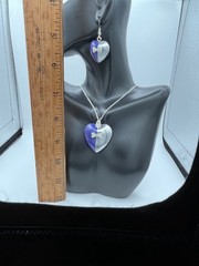 Earring & necklace in purple & silver jewels sparkle bowtie on silver ptd chain
