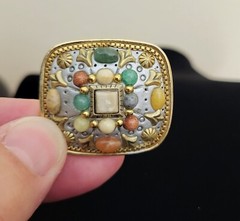 Vintage Michal Golan Browns Brass Gold Tone Pewter Pendant Pin Brooch Signed