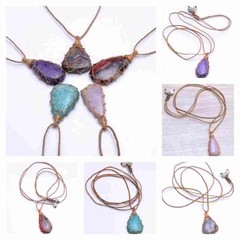5 Pcs Natural Mix Gemstones Handmade Bohemian Macrame Necklaces Wholesale Lot