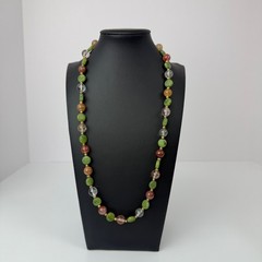 Vintage Multi Gemstone Bead 24″ Necklace Serpentine Carnelian Quartz Aventurine