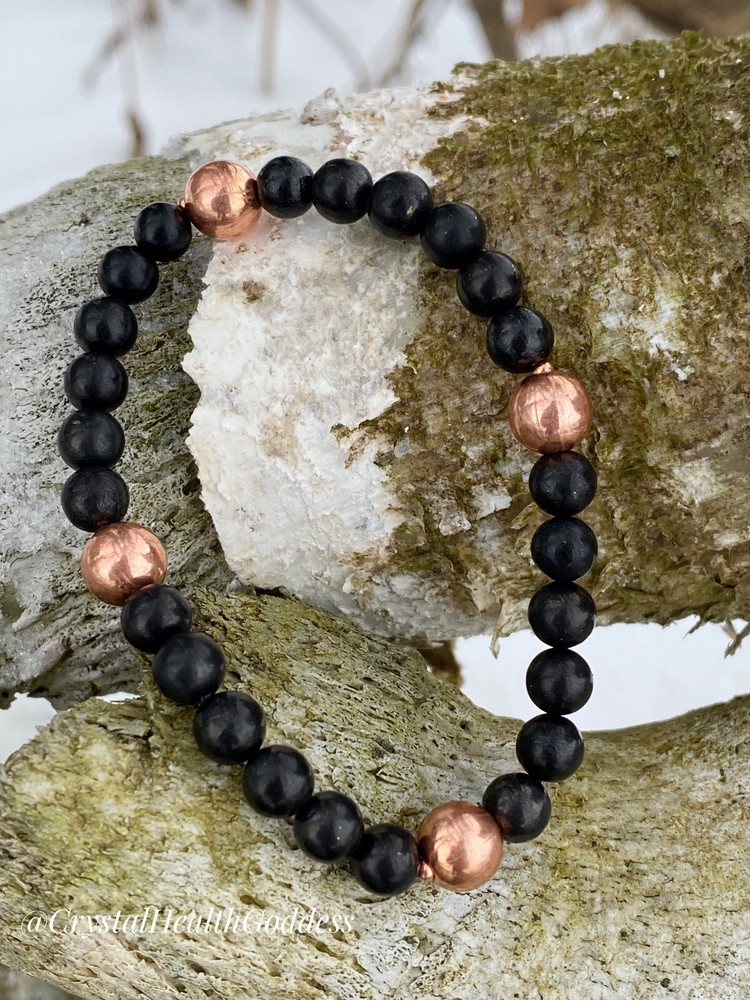 Shungite Beads With Genuine Copper Bracelet EMF Protection Healing