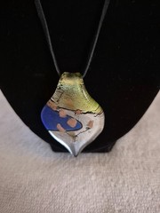 Silver and Gold Foil Blown Glass Leaf-Shaped Pendant