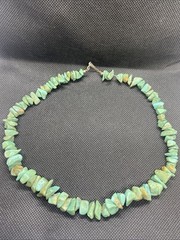 Green Turquoise Chip And Sterling 17.5” Necklace On Bead Wire 50g