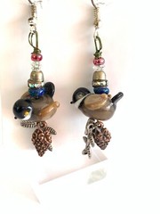 Chickadee Glass and Bead Drop Earrings