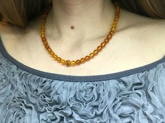 AMBER NECKLACE 2 INSECTS Gift Natural Baltic Amber Round Beads Insect 15g 17533