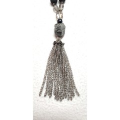 Mica Stone AB Crystal Glass Beaded Fringe Necklace Magnetic Clasp Gray Boho