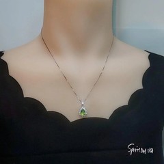 Genuine Teardrop Green Peridot Necklace Diamond Halo Pear Natural 2 CT Green