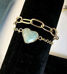 NEW Artisan Amazonite Heart Bracelet 14k Gold-plated Stack Adjustable to 9 Inch