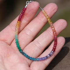 Natural Opal Tanzanite Ruby Rainbow Bracelet 14K White Gold 585 , 7 1/2″