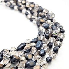 Hand-Knotted 5-Strand Polished Abalone Nuggets and Smoky Glass Necklace