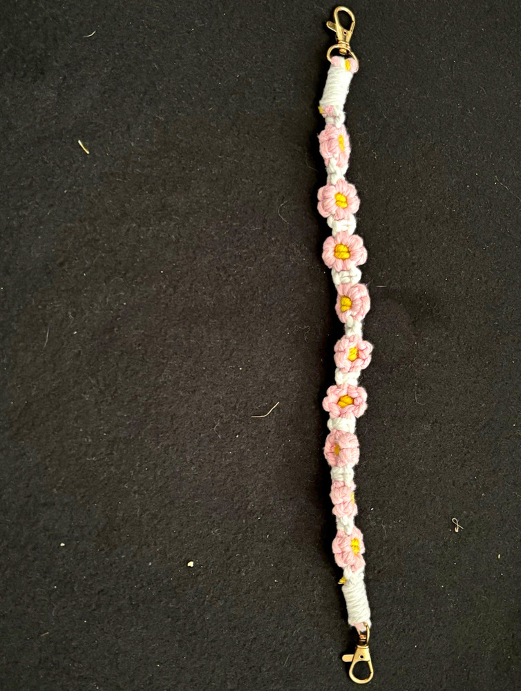 Pink & White Flower Cord Beaded Bracelet w/ Lobster Clasp, Unisex Adults