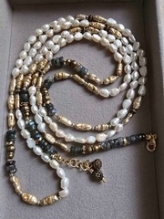 Natural Labradorite Necklace Baroque/Biwa Freshwater Pearl Wrap Bracelet Gems
