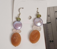New Aventurine, pearl, clear opal, & green stone earrings with 925 Silver Hooks