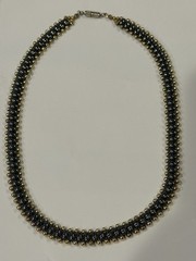 ✨ Handmade Crochet Beaded Snake Necklace, Hematite & Gold Beads, Artisan Jewelry