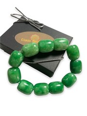 Emerald Green Jade Beaded Stretch Bracelet Chunky Good Luck Prosperity Health