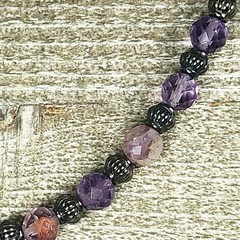 Purple Quartz Crystal with Rhinestone Bail and Faceted Phantom Quartz Beads