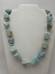 Rhodium Plated Beads Large Amazonite Beaded Toggle 23″ Necklace #124