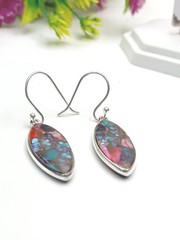 Handmade Pink Oyster Turquoise Sterling Silver Earrings Natural Gemstone Jewelry