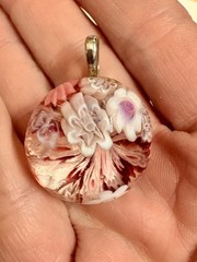 Hand-Blown Murano Glass Millefiori Flower Design Necklace Pendant, Small