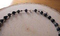 Snowflake Obsidian Necklace, Swirly Pewter, Sterling Lobster Clasp, Gift Box
