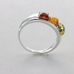 Triple Multi-Color Square / Rectangle BALTIC AMBER Ring 925 STERLING SILVER #30e
