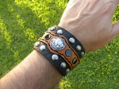 Genuine Bison leather cuff bracelet 1937 Buffalo Indian Nickel coin onyx stone