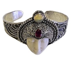 Bali Princess Goddess Niassa Ruby Ethiopian Opal Sterling Silver Cuff Bracelet