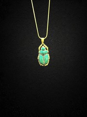 Light Green Scarab Necklace with Gold Frame Handmade in Egypt