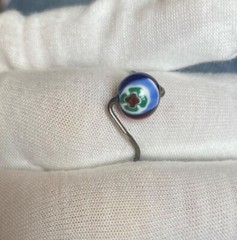 Sterling Silver Millefiori Glass Bead Ring Wire Band Red Blue Bead Size 6.5