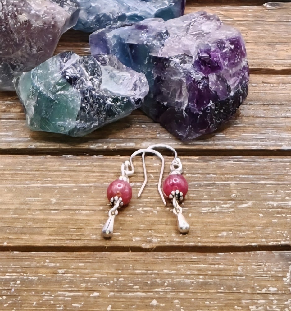 Thulite and Sterling Silver Drop Earrings