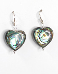 Abalone Earrings Paua Shell 16mm Heart 925 Sterling Silver Iridescent 1.25″