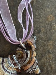 Art Glass Butterfly Pendant With Purple Cord & Ribbon Chain