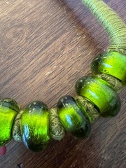 Handcrafted Green Glass Bead Necklace With Wrapped Cord Design Bohemian Style