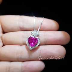 Gorgeous 3 ct Pink Sapphire Heart Necklace – White gold coated Sterling Silver