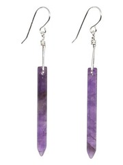 Amethyst Spike Earrings Purple Crystal Point Silver Tone Dangle Boho Handmade
