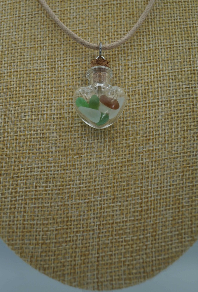 Glass Vial with Tiny Multicoloured Sea Glass Pieces & Adjustable Necklace (P#58)