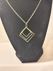 handmade Multi Geometric Shape Pendant Necklace Gold Tone Statement Piece