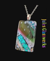 Large Hand Crafted Dichroic Fused Glass Pendant Necklace W/ Chain #1998