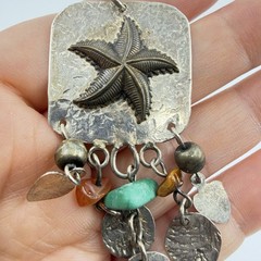 Artisan Starfish Pendant Necklace 925 Sterling Gemstone Chip Dangle Charms 19”