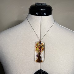 Artisan Bohemian Style Colorful Art Deco Fused Glass Rectangle Pendant ONLY