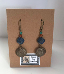 Handmade Lapis Lazuli Brass Earrings with Carnelian, Agate Accents