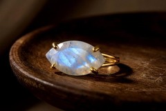Moonstone Ring Anemone Marquise Cut Rose Gold Sterling Silver Jewelry
