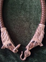Dragon Torc Silver Brown Leather Hand Made Celtic Viking Norse